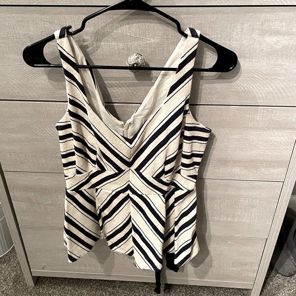 ANTHROPOLOGIE Maeve Mitered Striped Peplum Tank Top With Sash - Size 12 - Picture 11 of 11